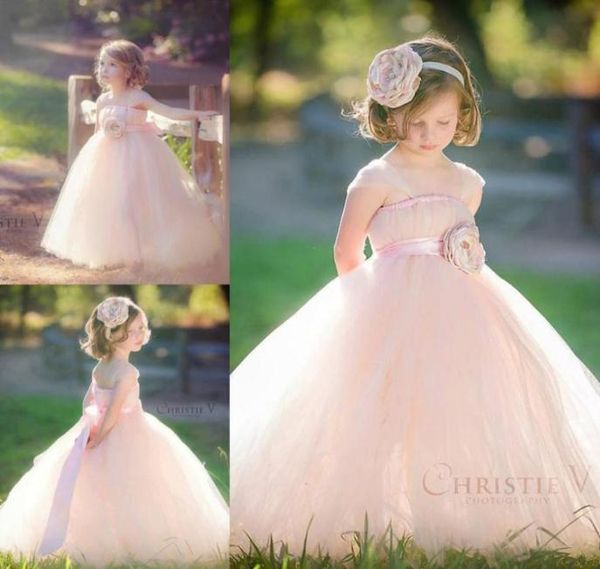 

blush ball gown flower girl tutu dresses with flower sash cap sleeves ribbon floor length wedding flower baby girl dress communion5989450, White;blue