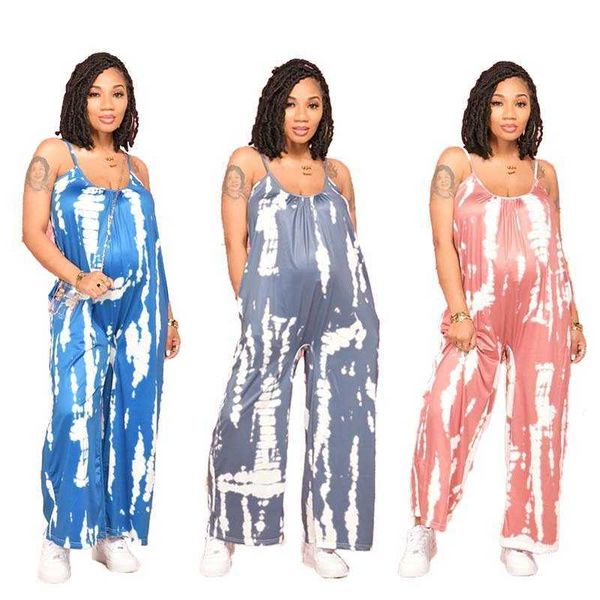 

fashion loose strap jumpsuit sleeveless printed mid waist jumpsuit, Black;white