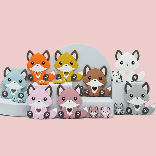 

silicone animal teether colorful fox shape teething toy food grade bpa cute silicone diy nursing pendant