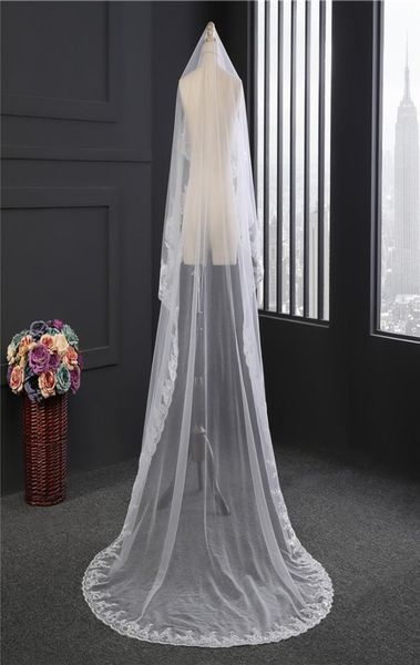 

2019 1t 3m long whiteivory bridal veils lace applique edge sequins cathedral length wedding bride veil without comb cpa8894076076, Black