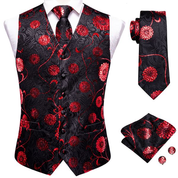 

men's vests hi-tie silk mens vest tie hanky cufflinks set jacquard floral paisley waistcoat sleeveless jacket necktie for male wedding, Black;white