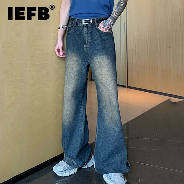 

mens jeans iefb vintage trend niche washed gradient wearproof baggy denim pant straight loose worn out wide leg trousers 9c1321 230809, Blue