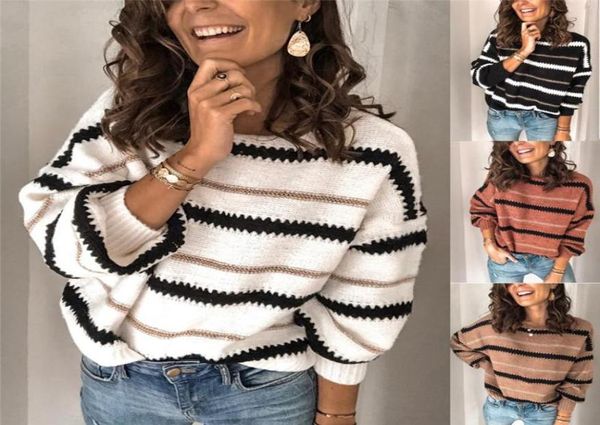 

hirigin new fashion womens knitted jumper warp ladies long sleeve loose sweater female striped oneck casual 560520, White;black