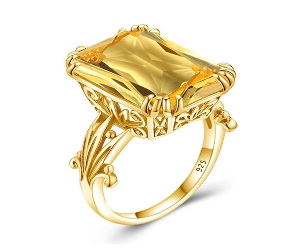 

luxury 18k gold color 1318mm big rectangle citrine ring for women gemstones real 925 sterling silver shiny wedding jewelry gift 24622109, Slivery;golden