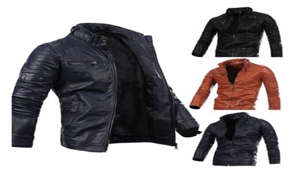 

new arrived motorcycle leather men039s jackets male slim coats with zipper man outerwear stand jackets jaqueta de couro masculi5274737, Black