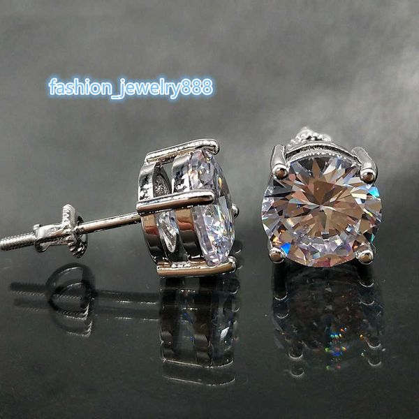 

18k gold hip hop iced out cz zirconia round stud earrings 0.4 0.6 0.8cm for men and women diamond earrings studs rock rapper jewelry gifts, Golden;silver