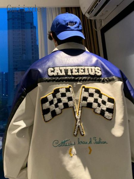 

men's jackets gmiixder men motorcycle baseball uniform oversize american vintage racing jacket men's high street embroidered pu le, Black;brown