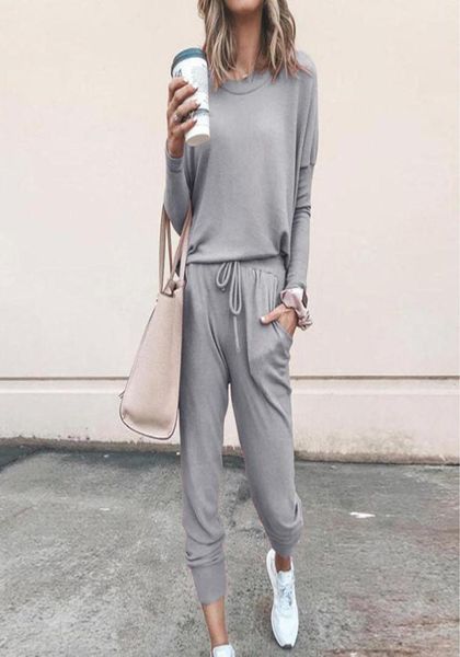 

autumn and winter women039s loose tracksuit solid color long sleeve hoodies and pants casual two piece suit om91265350470, Gray