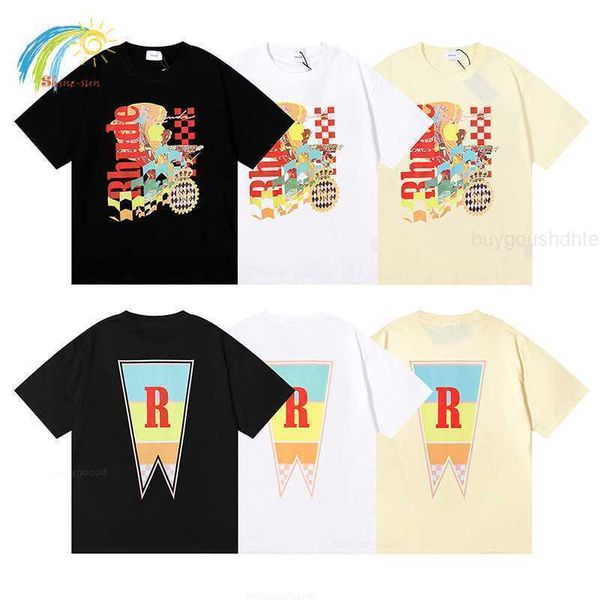 

medal plaid print inverted triangle pattern rhude t shirt men women 1 1 black apricot white rhude tee oversize short sleeve, White;black