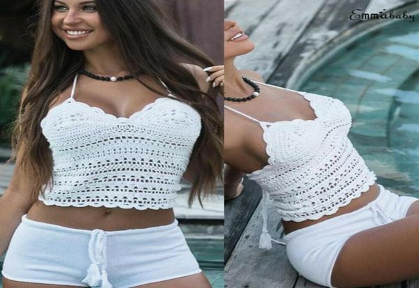 

women summer casual lowcut tank backless vest knitted blouse sleeveless crop shirt women039s blouses shirts2365299, White