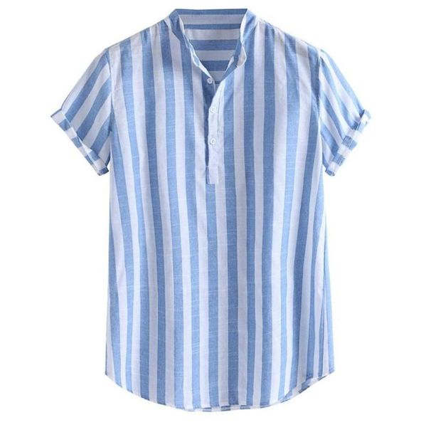 

mens striped cotton linen henry colla loose short sleeve casual buttons shirt blue stripe style comfortable8196315, White;black