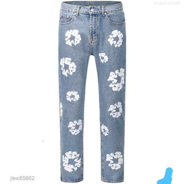 

jeans men's high street denim tears style kapok washed straight fashion vintage loose pants jacd, Blue