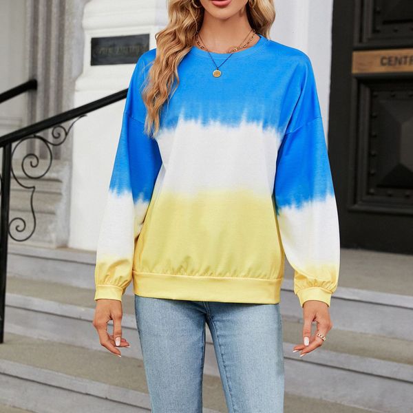 

women's hoodies sweatshirts women fashion hoodies autumn sweatshirt tie dye cotton crew neck long sleeve blouse loose fit contrast col, Black