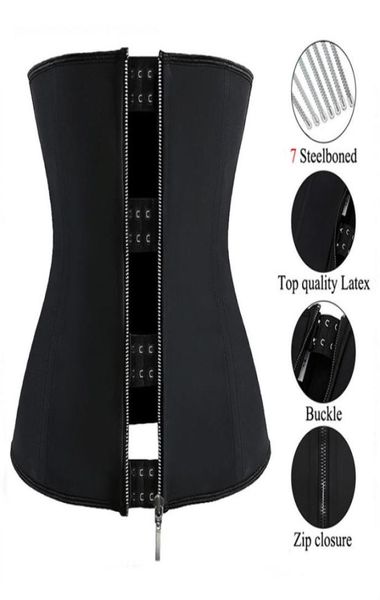 

latex waist corset cincher slimming body shaper with 7 steel bones zipper hook closure double control abdomen tummy shapewear fo9920291