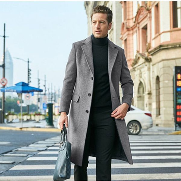 

men's trench coats coat british long sleeve fall winter trend fashion woolen single breasted jackets male overcoat 230809, Tan;black