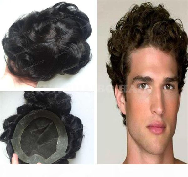 

8a quality 1b natural wave virgin brazilian human hair lace pu base toupee for men 1634422, Black