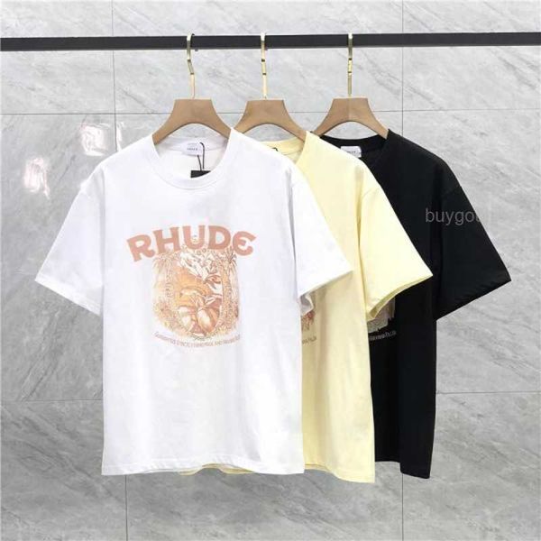 

23ss classic plant printing rhude t shirt men women eu size 100% cotton rhude tees high street summer techwear, White;black
