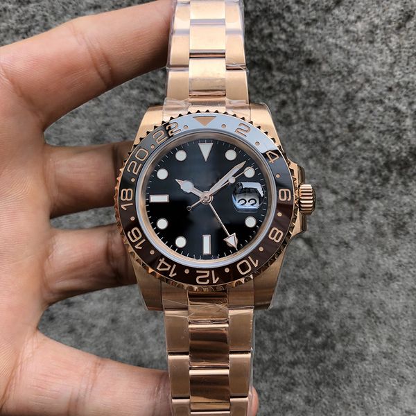 

gentlemen's luxury designer watch, fully automatic mechanical commemorative strap, ceramic steel ring waterproof, fashionable business, Slivery;brown