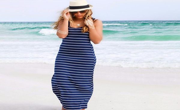 

new women summer boho long maxi dress beach sleeveless tank dresses ladies striped casual vestidos femme plus size 2xl3296338, Black;gray