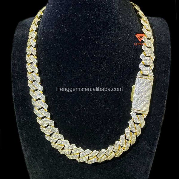 

20mm iced out miami bling diamond chain gold plated custom necklace moissanite hip hop cuban link chain for man, Silver