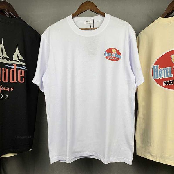 

de rhude monte carlo t shirt 2022 men women streetwear casual rhude summer t-shirt, White;black