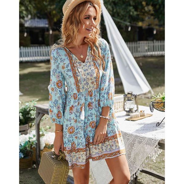 

bohemias casual holiday style dress short skirt spring and summer positioning flower womens clothing, Black;gray