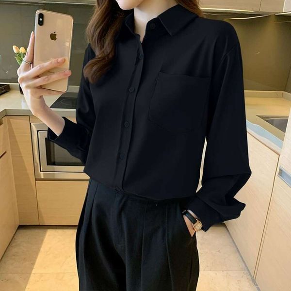 

white shirt for women retro design niche simple temperament slim long sleeved