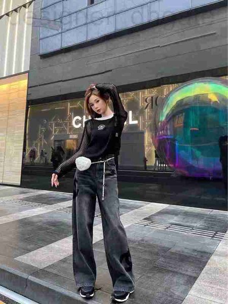 

women's jeans designer c family's early spring decorative straight leg watermark craft practice wide pant shape 7t5v, Blue