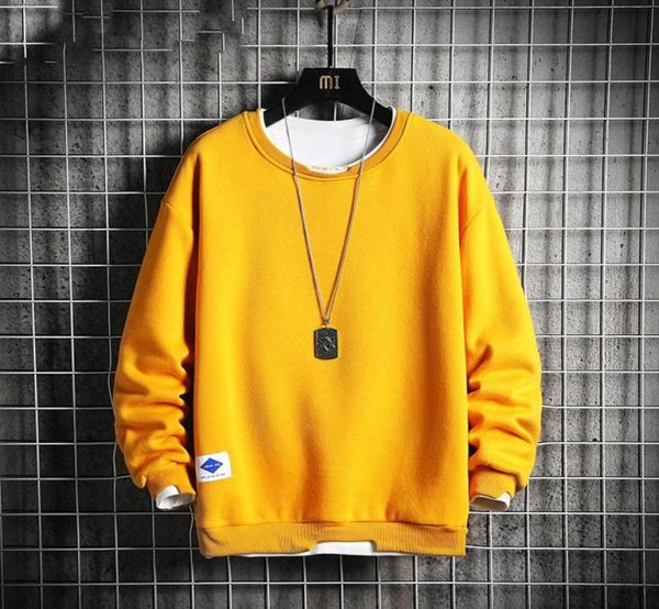 

solid color oversized crewneck sweatshirt men 2020 spring solid hip hop japanese streetwear yellow hoodie men sweatshirts male7541249, Black