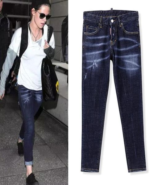 

2021 women fashion ripped jeansfamouse brand design jeansskinny denim d3414 size 26307539911, Blue
