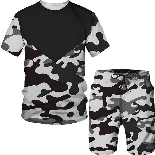 

summer men camouflage t-shirt/shorts/suit short-sleeved street style sportswear mens t-shirt shorts casual loose fit, White;black