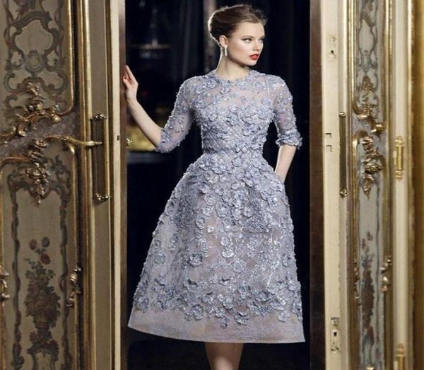 

elegant full lace knee length short evening dresses with half sleeve 2018 new formal party gowns 3d floral appliqued special occas1674361, Black;red