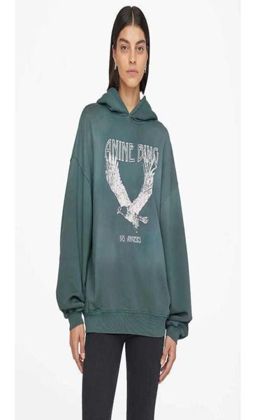 

women designer washed hoodie green spray fried eagle print fleece worn hooded sweater pullover sweatshirts7170177, Black