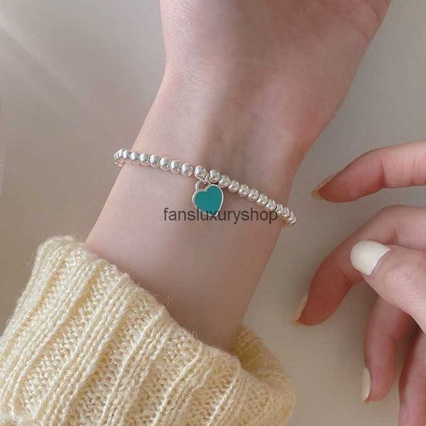 

s925 sterling silver bracelet printed enamel peach heart necklace love pendant summer high grade tiffanysz blue bracelet female, Golden;silver
