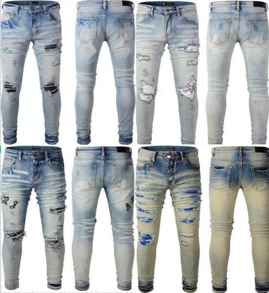 

mens jeans skinny distress ripped destroyed stretch biker denim slim fit hip hop pants for men9778267, Blue