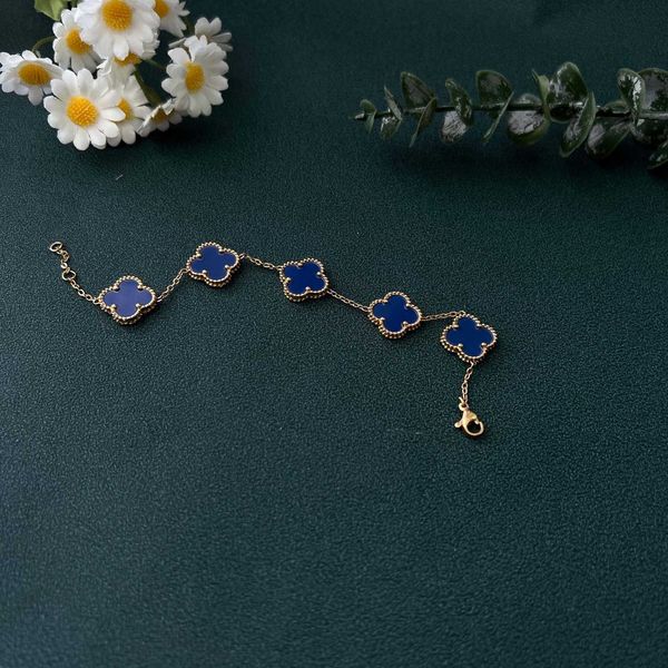 

clover bracelet 5 flower blue lucky bracelet four leaf grass net red 18k gold plated new fashion non allergic non fading, Golden;silver
