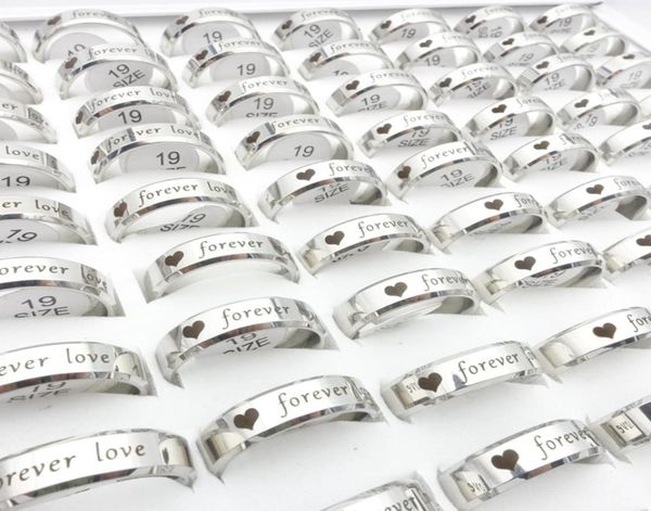 

whole 100pcslot stainless steel band rings for men women silver romantic forever love fashion jewelry couple gift engagement 2536601