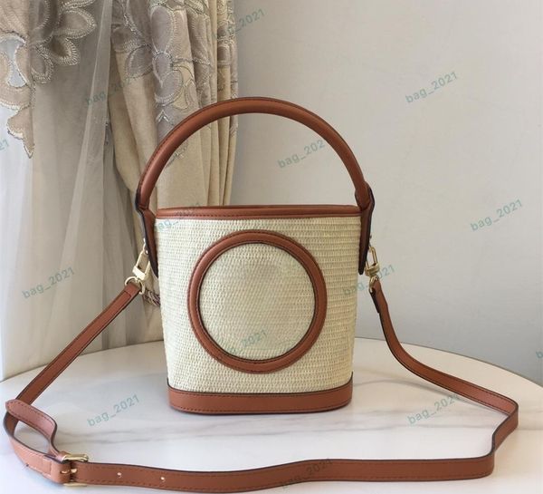 

7a petit bucket shoulder bag women handbag straw genuine leather fashion packages knitted raffia caramel m59961 spring summer designer beach