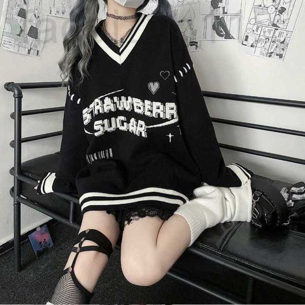 

women's sweaters designer y2k sweater female letter print small lori harajuku autumn loose size knit shirt for outwear zecu, White;black