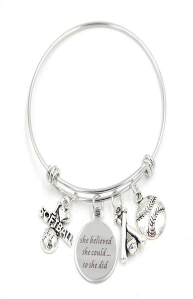 

new arrival fashion stainless steel wire bangle softball jewelry sport charm bracelets i love softball bracelets for women gift9839658, Golden;silver