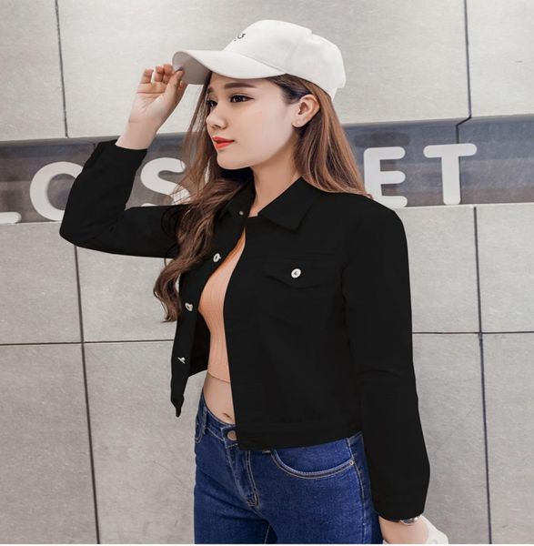 

women fashion jeans jacket 2020 spring summer long sleeve stretch short denim jacket coat white black pink coat womens outerwear d3457284, Black;brown