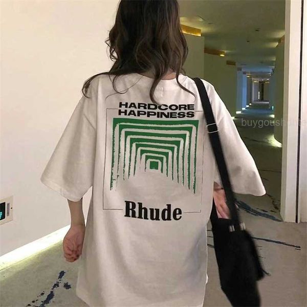 

oversized rhude t-shirt retro loose tunnel abstract short sleeve crew neck men and women, White;black