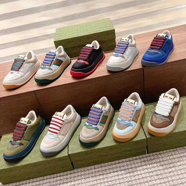 

designer retro running shoes luxury beige butter dirty leather shoes red green webbing striped sneakers rubber sole classic casual shoes 35-, Black