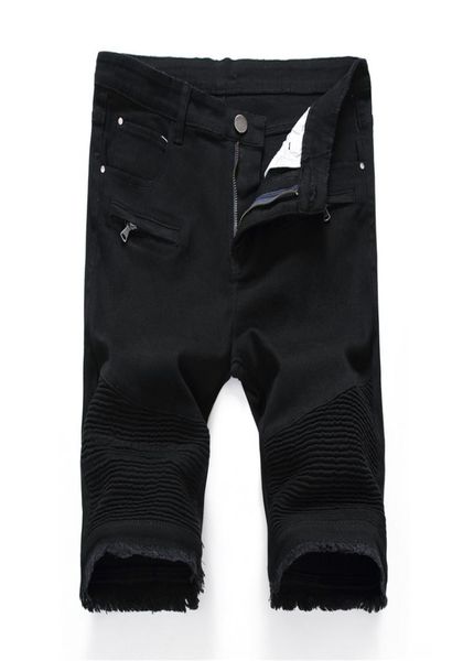 

denim shorts men jeans summer stretch slim fit short jeans mens designer cotton casual distressed black jean knee length shorts2563423, Blue