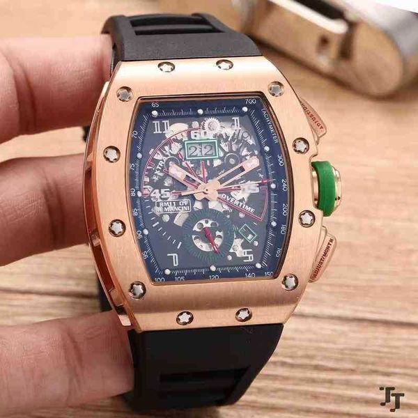 

uxury watch date luxury mens mechanics watch richa wristwatch rubber men sapphire automatic mechanical rose gold silver black green gmt dual