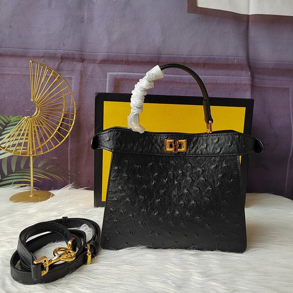 

fashion designer leather handbag womens classic ostrich print bag mini portable shoulder bag solid color luxury crossbody bag 8bn335