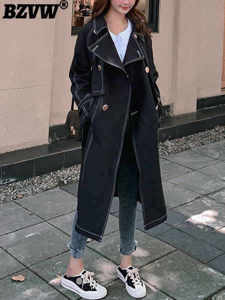 

women's trench coats bz designer vintage striped contrast color for women long sleeve versatile office lady windbreaker female 2023 25x, Tan;black
