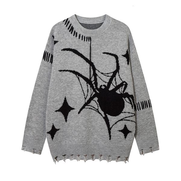 

men's sweaters ripped spider web crew neck patch autumn knitted clothes for men and women pullovers ropa hombre y2k sueter masculino 23, White;black