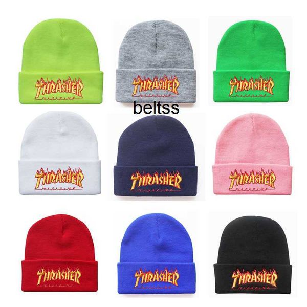 

fashion thrasher letter embroidery knitted hat men's and women's autumn and winter hat wool hat cold hat, Blue;gray