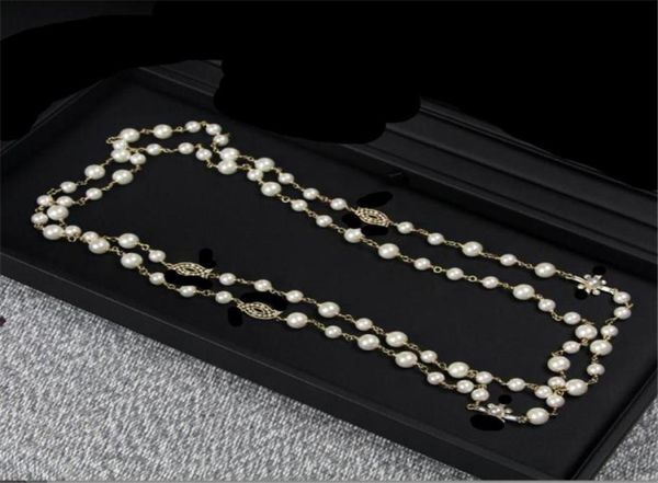 

luxury jewelry autumn winter necklace crystal inlaid letter size pearl long double layer sweater chain3710255, Silver